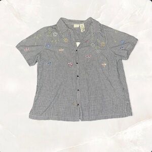 White Stag Floral Attached Tank Roll Sleeve Button Up XL